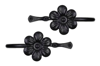 RTZEN Decorative Metal Curtain Tiebacks - Farmhouse Wrought Iron Curtain Holdbacks - Drapery Holders for Wall - Unique Metal Tie Backs for Curtains - 2 Pcs (Black Flower) (Pack of 2) - size: Medium (Pack of 2), style: Flower