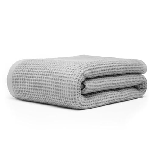 GOTS Certified Organic Cotton Waffle Weave Blanket, Queen Bed Size, 90"X90"Cozy Throw Blanket for Couch, Modern Home Decor, Throw Blankets,Waffle Blanket, Soft Bed Blankets -Scottish Grey - color: Waffle - Scottish Grey, size: Queen (U.S. Standard)