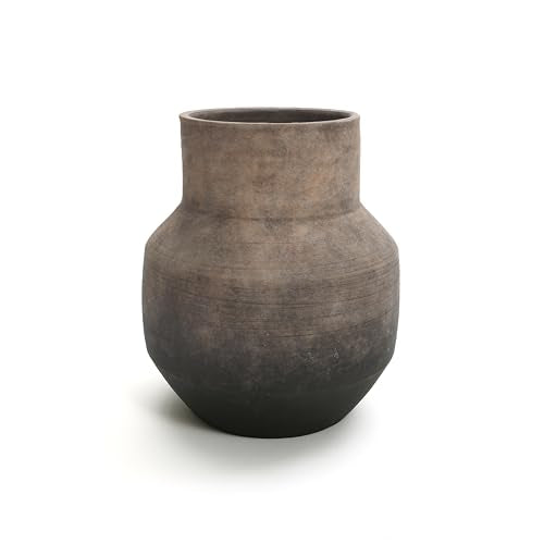 LuxenHome Round Ceramic Flower Vase, 13 Inch Brown Terracotta Vases - color: Brown Round C