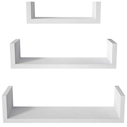 SRIWATANA White Floating Shelves, Set of 3 Solid Wood Wall Mounted Shelves - color: 1.white