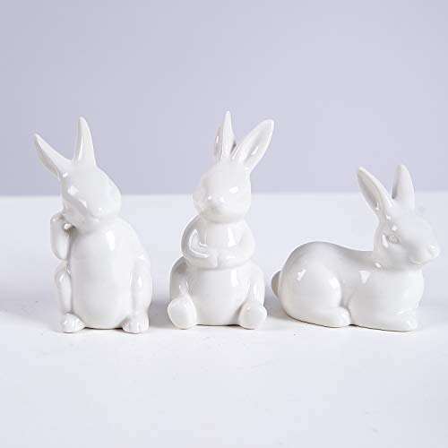 GOODSTART Easter Bunny Figurine Ceramic Bunny Rabbits, Porcelain Modern Art Spring Home Decor, Easter Decorations Rabbit Figurines Decor - style: Three Rabbits Friends