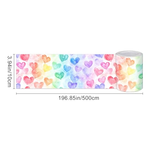 HOMETITUTE Peel and Stick Wallpaper Border 4x196in Rainbow Heart Pattern - color: Rainbow