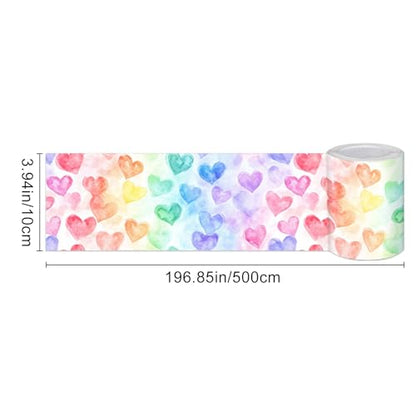HOMETITUTE Peel and Stick Wallpaper Border 4x196in Rainbow Heart Pattern - color: Rainbow