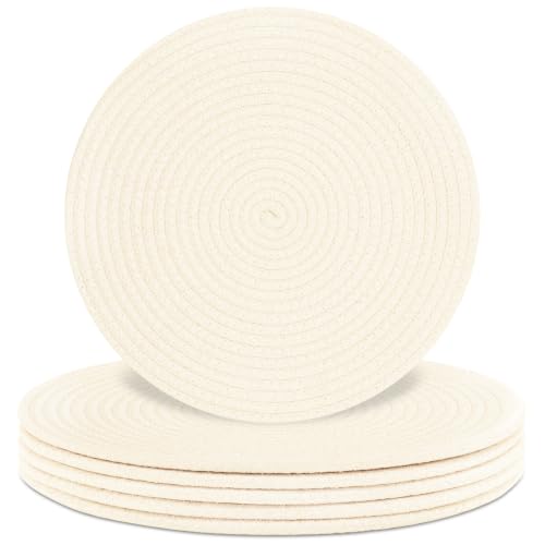 Round Placemats Set of 6, Cotton Rope Woven Table Mats, Hot Pads for Kitchen, Non Slip Heat Resistant Place Mats, 13 Inches Braided Placemat for Farmhouse Decor and Kitchen Table Decor (Cream) - color: Cream