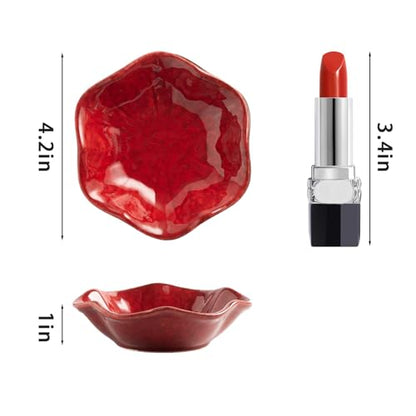 Ceramic Ring Dish, Jewelry Trinket Tray for Rings and Earrings - color: Red Surface
