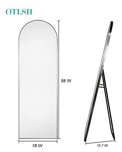 Otlsh Arched Floor Mirror, 58"18" Full Length Mirror with Stand, Freestanding, Aluminum Frame - Black - color: Black, size: 59"L x 18"W