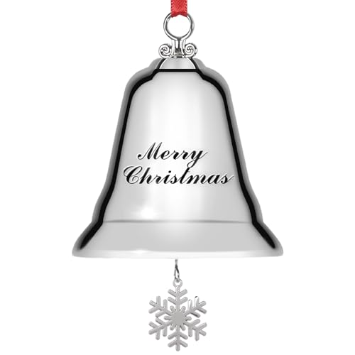 Styleonme Decorative Bells, Christmas Ornaments 2025, Engraved It's Merry Christmas, Silvery Bells Decoration with Pendants Snowflakes - color: Silvery With Snowflakes Pendant