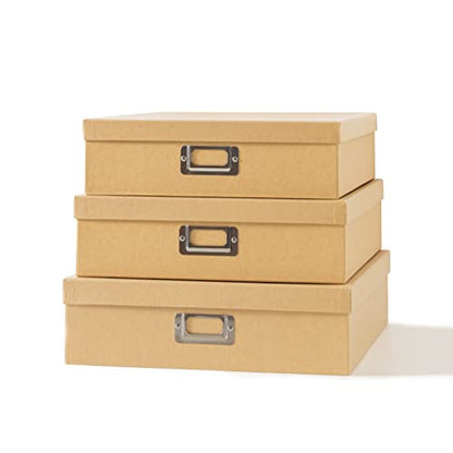 Soul & Lane - Kraft Storage Boxes with Lids, Set of 3, Just the Basics - color: Just the Basics