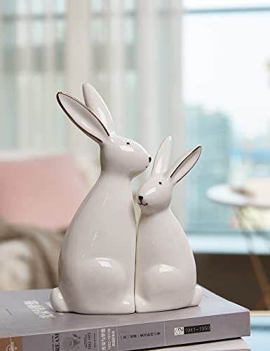 HAUCOZE 2pcs Rabbit Statue Animal Figurine Gift Modern Home Decor 7.5 Inch