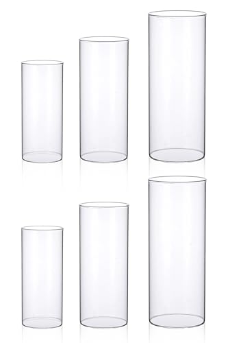 yshengood 6 Pcs Hurricane Glass Candle Holder, Open Ended Cylinder Candle Holder Bottomless Glass Candle Holder for Pillar Candle