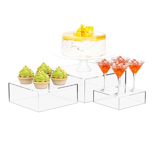 3 Pack Acrylic Cube Risers Acrylic Boxes for Food Buffet Risers Decorative Stands 6IN To 10IN with Hollow Bottoms 3 Sizes for Party Catering Dessert (Clear) - color: Clear