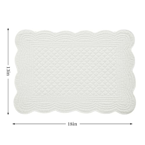 HOMBYS Quilted Placemats Set of 6 Washable-13x18 inches Rectangular Placemats for Kitchen Table-100% Cotton Fabric Rectangular Table Mats, (Cream White) - color: Cream White