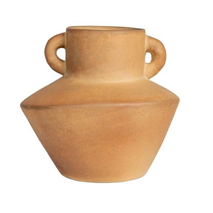 Bloomingville Round Stoneware Vase with Reactive Glaze Finish and Vertical Handles, Terra Cotta - color: Terra Cotta Color