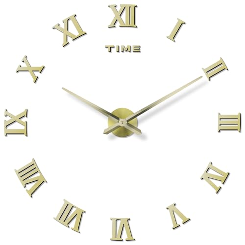 DIY Frameless Wall Clock, 3D, Adjustable Up to 52”, Gold - color: Gold