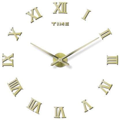 DIY Frameless Wall Clock, 3D, Adjustable Up to 52”, Gold - color: Gold