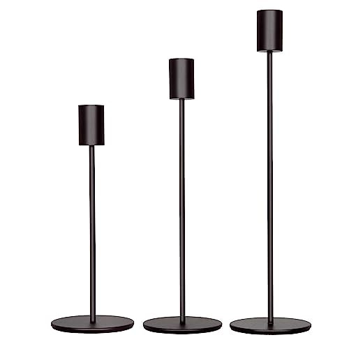 zeochyni Black Taper Candle Holder Metal Candlestick Holders Set of 3 - color: Black, size: Set of 3