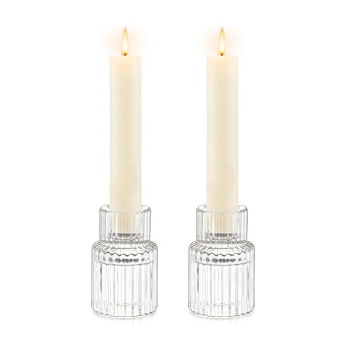 Hewory Taper Candle Holders Bulk, 2PCS Clear Glass Candlestick Holders - color: Clear, size: 2PCS