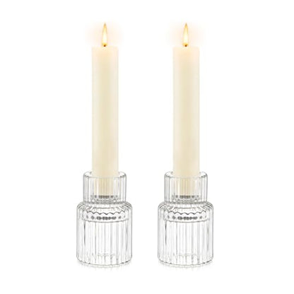 Hewory Taper Candle Holders Bulk, 2PCS Clear Glass Candlestick Holders - color: Clear, size: 2PCS