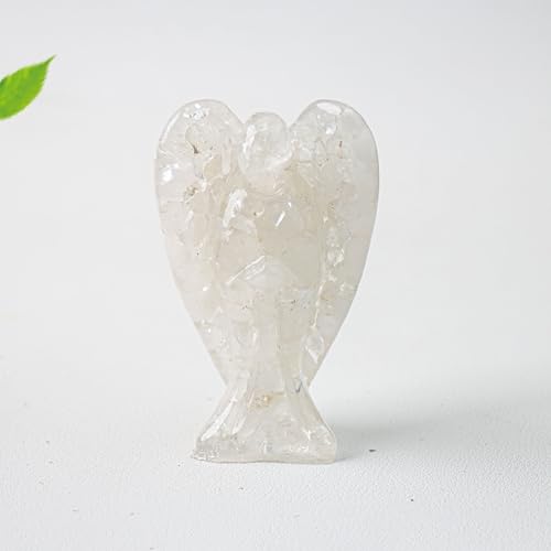 Crystal Angel Figurine, Mini Resin Angel Decor with Natural Gemstone Chips - color: Clear Quartz