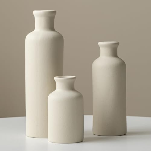 Modern Ceramic Vase Set of 3, Beige Colors, Decorative Bottles for Home, Farmhouse Rustic Decor, Housewarming Gifts, Wedding Gifts, Bridal Shower Gifts, Birthday Gifts for Women (Beige) - color: Beige