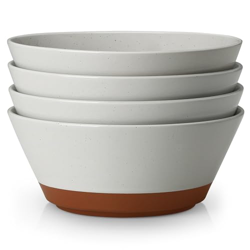 MALACASA Salad Bowls Set of 4, Soup Bowls for Kitchen, 60oz Ceramic Bowl - color: Grey&Brown, size: 60oz