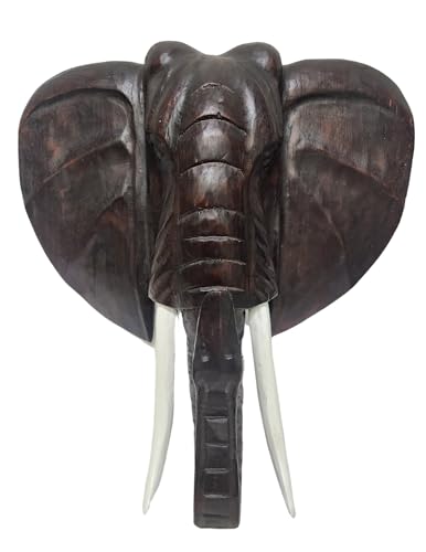 WorldBazzar MASK Huge 2ft Tall Elephant Head Hand Carved Mahogany Wood African Asian Wall Sculpture Picture Home Decor Trophy Animal Taxidermy