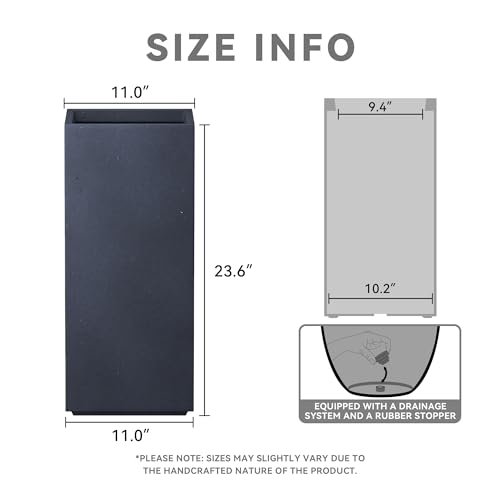 Kante Accent Column Square Charcoal Concrete Planter 23.6" H, Outdoor - color: Dark Gray, size: 23.6" H