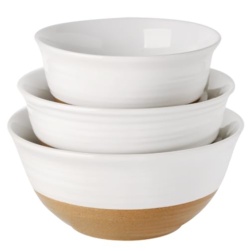 HASENSE Mixing Bowls, Large Ceramic Salad Bowls 2.1/1.5/1.0 Qt, Versatile Serving Bowls for Cooking, Baking, Salad Mixing, Prepping, Nesting White Bowl Set, Dishwasher Safe, Set of 3 - color: White, size: 84+65+40 oz