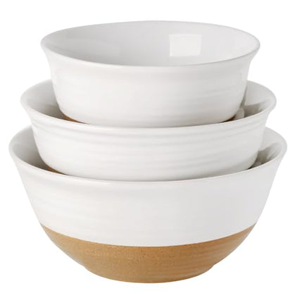 HASENSE Mixing Bowls, Large Ceramic Salad Bowls 2.1/1.5/1.0 Qt, Versatile Serving Bowls for Cooking, Baking, Salad Mixing, Prepping, Nesting White Bowl Set, Dishwasher Safe, Set of 3 - color: White, size: 84+65+40 oz