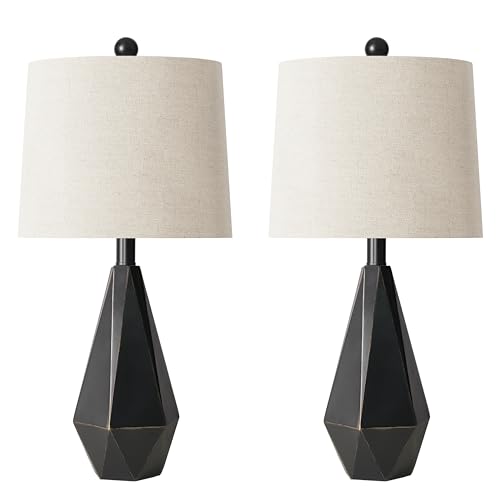PoKat 23'' Farmhouse Table Lamps Set of 2, Black Bedside Lamps for Bedroom Night Stands, Modern Nightstand Lamps for Living Room, End Side Table, Black - color: Medium - Black with Gold