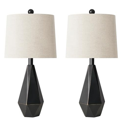 PoKat 23'' Farmhouse Table Lamps Set of 2, Black Bedside Lamps for Bedroom Night Stands, Modern Nightstand Lamps for Living Room, End Side Table, Black - color: Medium - Black with Gold