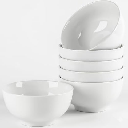 Small Ceramic Bowls Set of 6, 10 oz Cute Bowls, White Dessert Bowls - size: 4.5 inch 10 oz (White Rim)