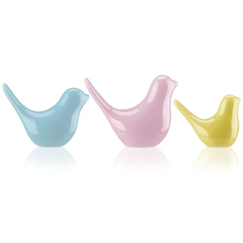 AceOrbit 3 Pcs Pastel Decor Bird Figurine Statues for Home Decoration Small Resin Birds Decor for Home Office Table Desktop Bookshelf Mantelpiece Shelf - style: Cute Style