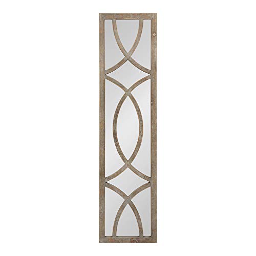 Kate and Laurel Tolland Decorative Wooden Panel Wall Mirror, 12" x 48", Rustic Brown, Farmhouse Windowpane Accent Piece - color: Brown, size: 48"L x 12"W