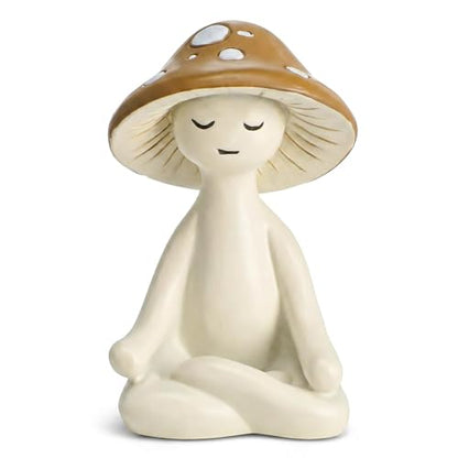 Meditation Mushroom Figurine Resin - Yoga Mushroom Statue for Desk Shelf Garden Decor, Cute Zen Mushroom Sculpture Figurine for Home Office Patio Decoration Gift