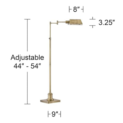 Jenson Adjustable Height Brass Swing Arm Pharmacy 54" Tall Floor Lamp - color: Brass