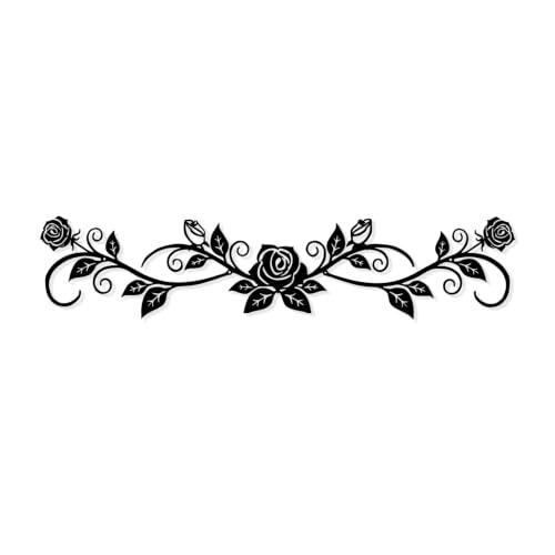 ELENWYNN Metal Rose Floral Wall Decor Art, Rustic Wrought Iron Plant Leaves Vine Scrolls Hanging Sculptures Sign, Flowers Home Ornaments for Above Doors, Bedrooms Living Room Or Dining Walls-Black - color: Rose Scroll - Black