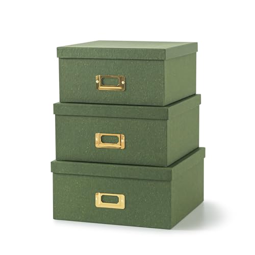 Soul & Lane - Green Decorative Memory Storage Boxes with Lids, Set of 3 - color: Green