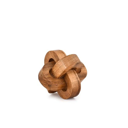 Tassels Acacia Wood 3 Link Wooden Knot Hand Carved Wooden Chain Links for Coffee Table Décor (4" X 4" X 4")