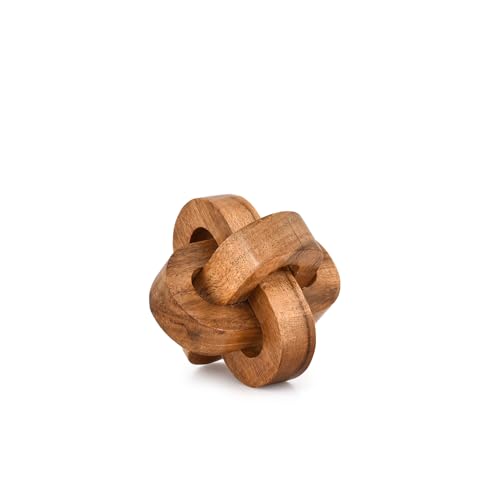 Tassels Acacia Wood 3 Link Wooden Knot Hand Carved Wooden Chain Links for Coffee Table Décor (4" X 4" X 4")