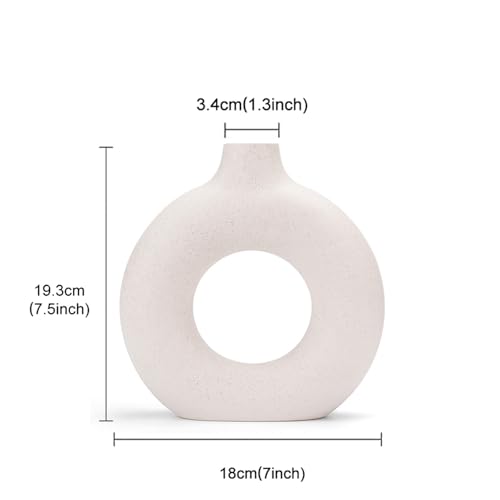 CEMABT White Donut Vase Hollow Ceramic Vase for Flowers Handmade Minimalist Boho ins Style Modern Home Decor for Wedding Dinner Table Party Living Room Office Bedroom(M) - color: White, size: Medium (1-Piece)