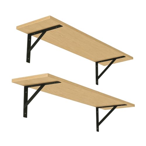 DINZI LVJ Long Wall Shelves, 31.5" Wall Mounted Shelves with Metal Brackets - color: Natural, size: 31.5 Inch