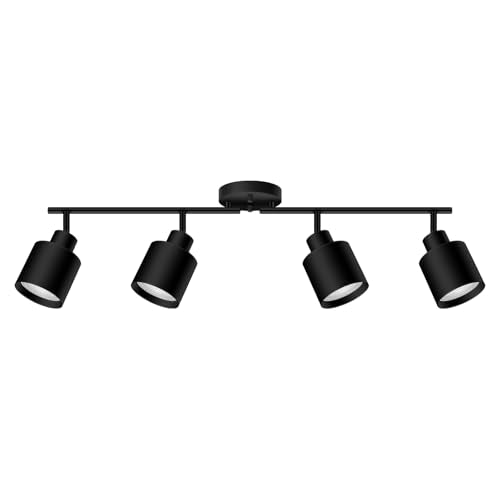 4-Light Led Track Lighting,Black Ceiling Lighting Fixtures,Wall Sconces Ceiling Spotlight with Foldable Light Arms for Kitchen, Closet, Bedroom,GU10 Socket, Bulbs Not Included - color: 4 light Black