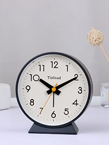 Tinload 4.5" Battery Operated Antique Retro Analog Alarm Clock, Small Silent Bedside Desk Clock,Lighted on Demand, Battery Operated, Snooze, for Living Room, Bedroom, Bedside, Desk, Gift Clock - color: Black