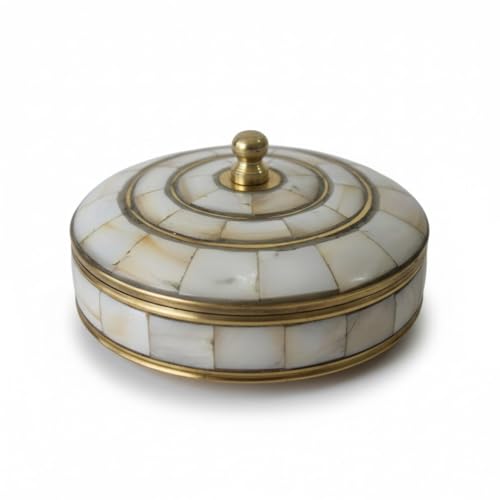 Decorative Jewelry Trinket Box Unique Gift for Home Decor Antique Metal Case with Mother of Pearl Sindoor Box/Coin Box (Single) - color: Single