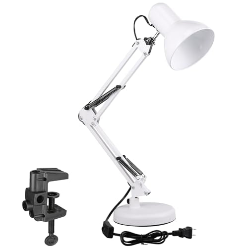 TORCHSTAR Metal Desk Lamp, Adjustable Swing Arm, E26, White - color: White, size: 1 Unit