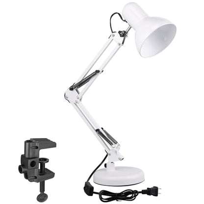TORCHSTAR Metal Desk Lamp, Adjustable Swing Arm, E26, White - color: White, size: 1 Unit