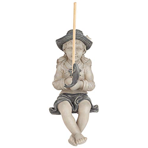 Design Toscano Big Catch Fisherwoman Nellie Girl with Fishing Pole Garden Statue, Medium 17 Inch Tall, Cast Stone Resin, Two Tone Stone Finish - color: Medium Nellies Big Catch