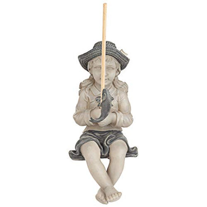 Design Toscano Big Catch Fisherwoman Nellie Girl with Fishing Pole Garden Statue, Medium 17 Inch Tall, Cast Stone Resin, Two Tone Stone Finish - color: Medium Nellies Big Catch