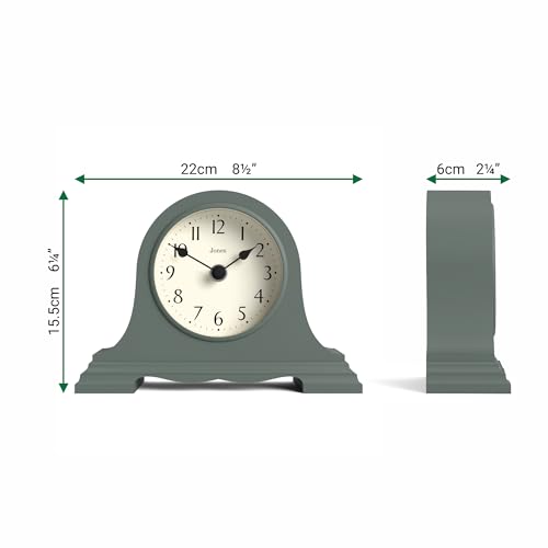 JONES CLOCKS® Speakeasy Small Mantel Clock | Classic Napoleon’s hat Design | Green | Contemporary Classic Style for Desk, Table, Shelf or Bedside - color: Asparagus Green